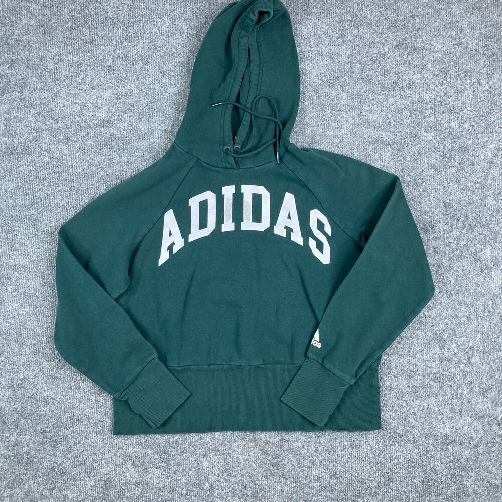 Adidas Hoodie Womens Size XS Green Pullover Cropped Athletic Logo Spellout